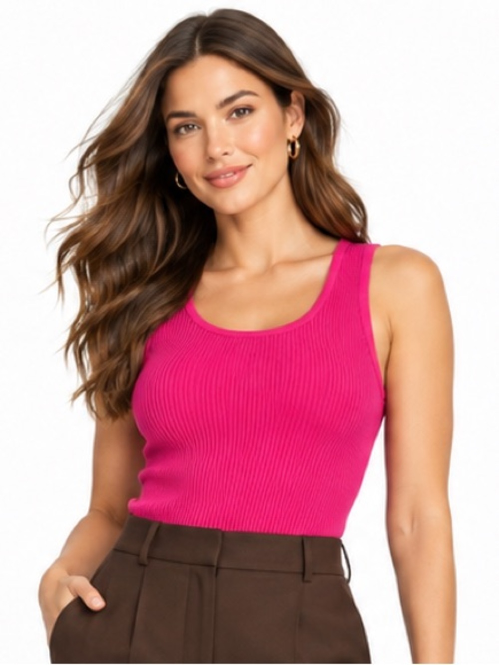 Bar III SZ S Fuchsia ribbed tank/Bust 30”-40”